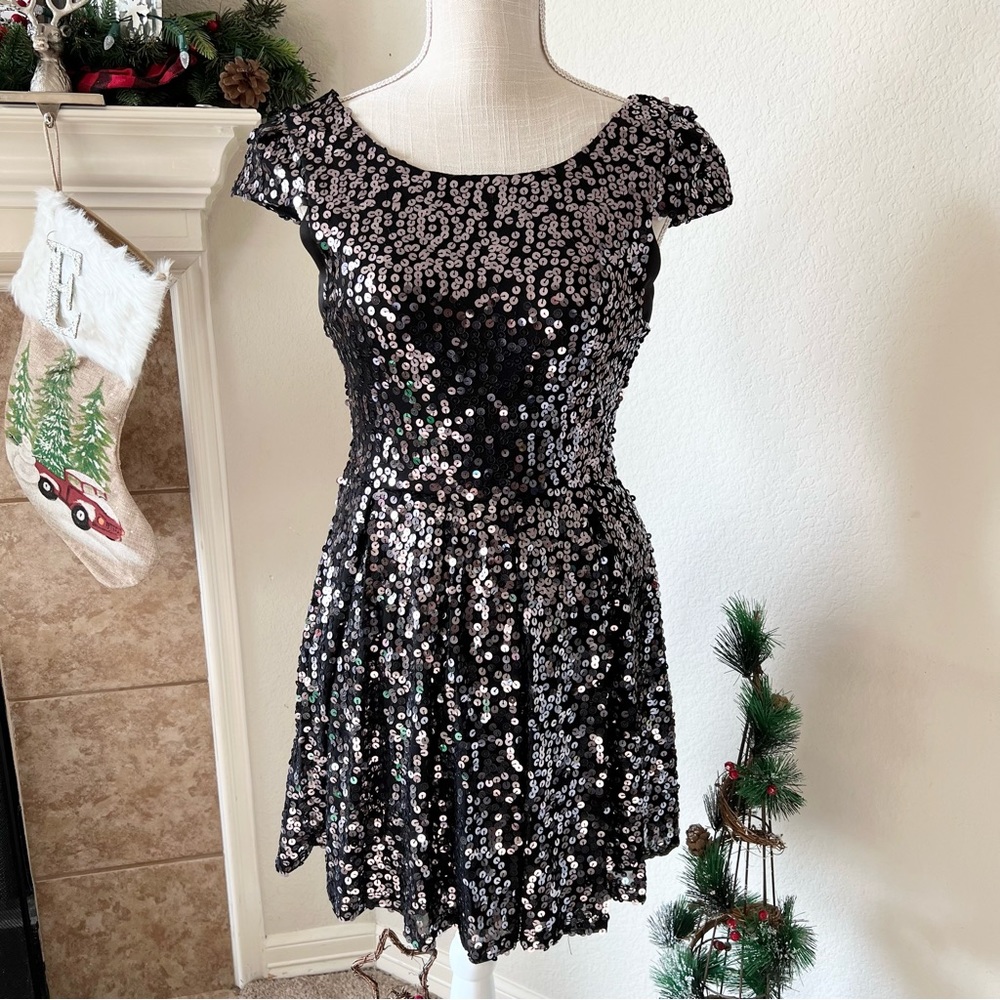 As U Wish small black with silver sequin dress
